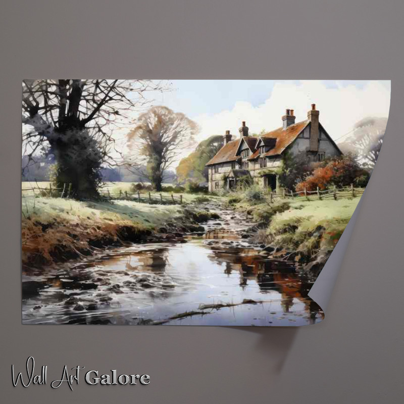 Buy Unframed Poster : (Riverside Old Cottage English Charm)
