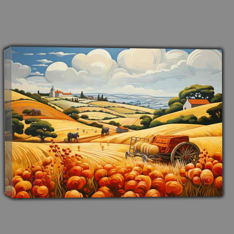 Buy Canvas : (Rural Tranquility Hay Bales Scenic Fields)