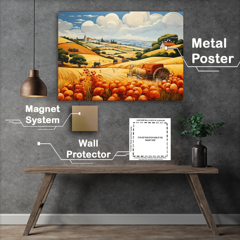 Buy Metal Poster : (Rural Tranquility Hay Bales Scenic Fields)