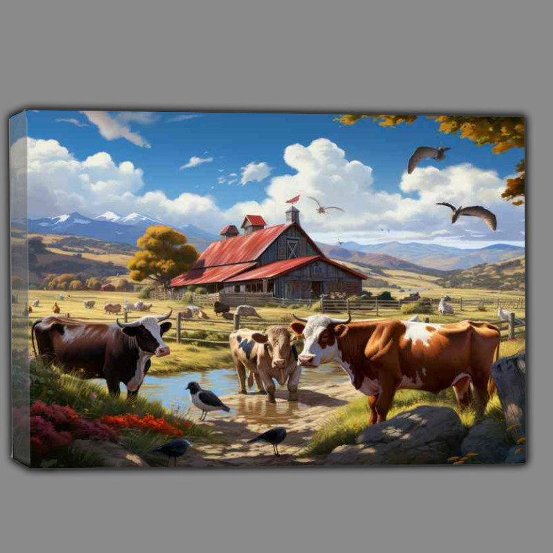 Buy Canvas : (Rustic Charm Cows Roaming Classic Farm)