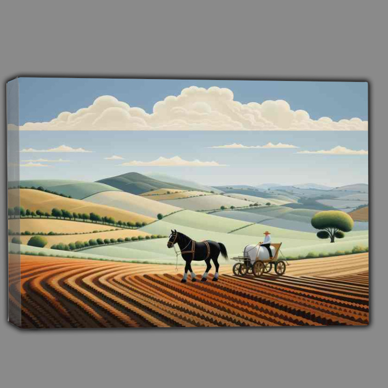 Buy Canvas : (Rustic Fields Horse Ploughing field scene)