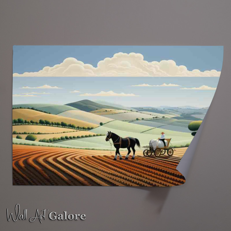 Buy Unframed Poster : (Rustic Fields Horse Ploughing field scene)