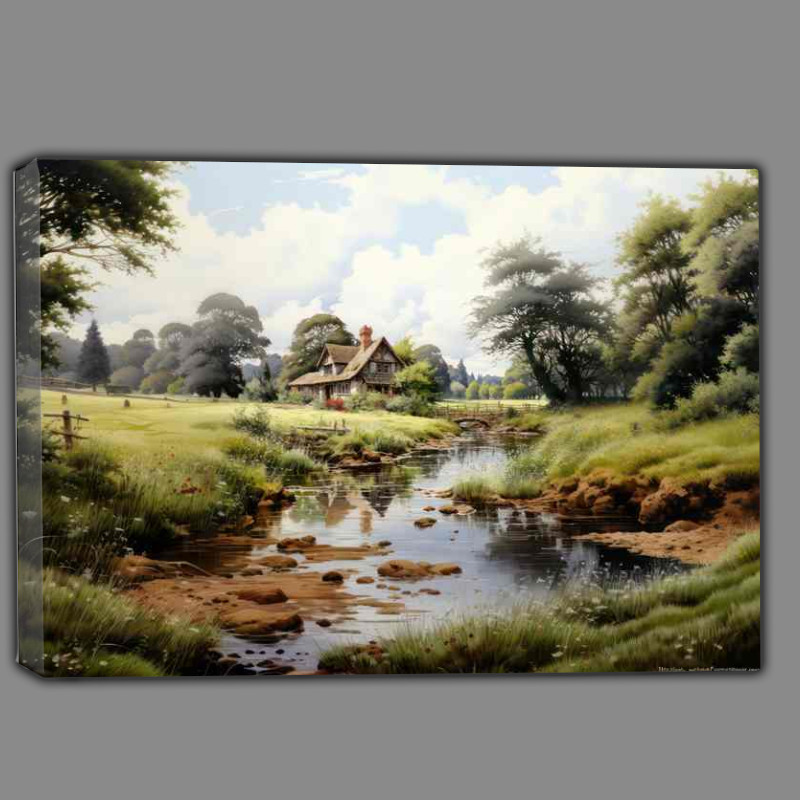 Buy Canvas : (Rustic Serenity Countrysides Gentle River Idyllic)