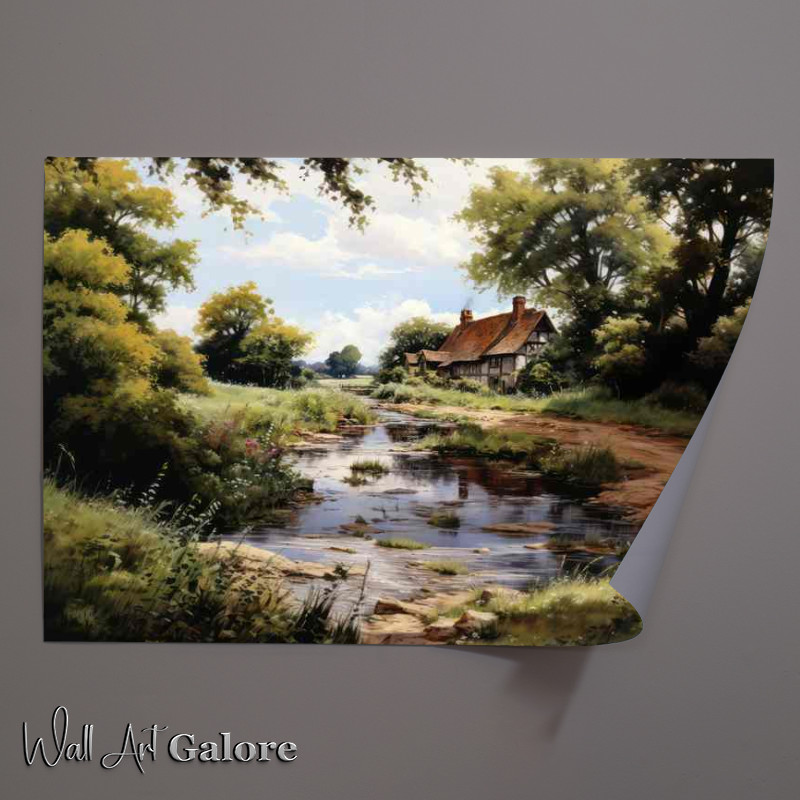 Buy Unframed Poster : (Rustic Tranquility Old Cottage by River)