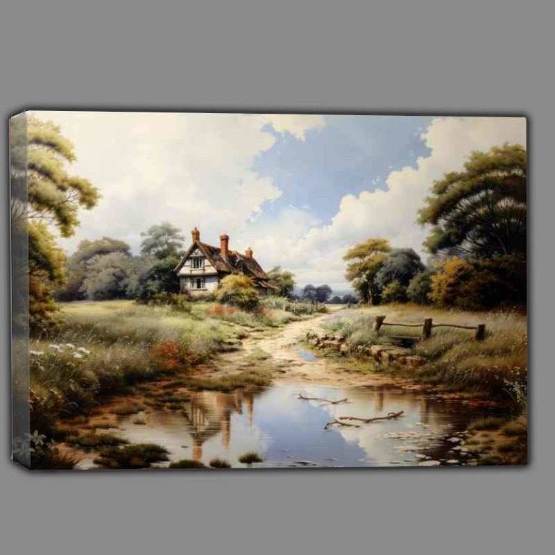 Buy Canvas : (Serene Watercolours English Countryside Cottage scene)