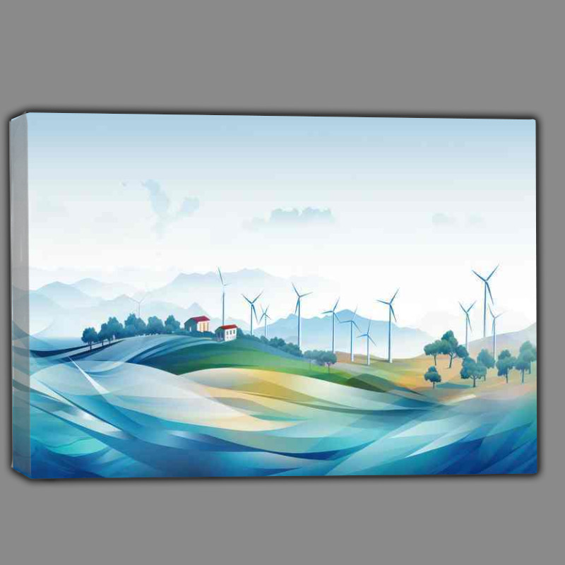 Buy Canvas : (Serenity in the Settlement With Windturbines)
