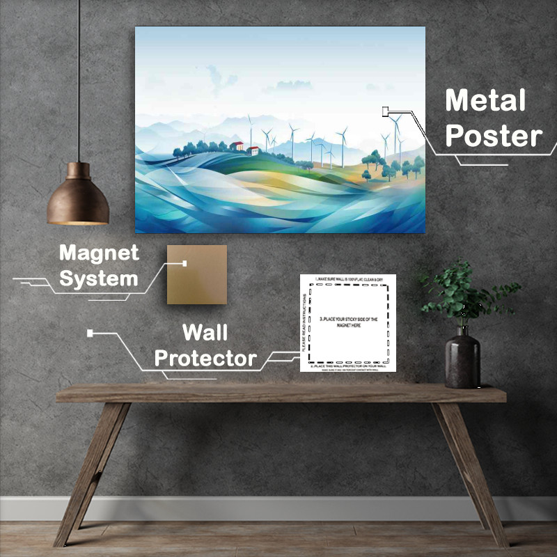 Buy Metal Poster : (Serenity in the Settlement With Windturbines)