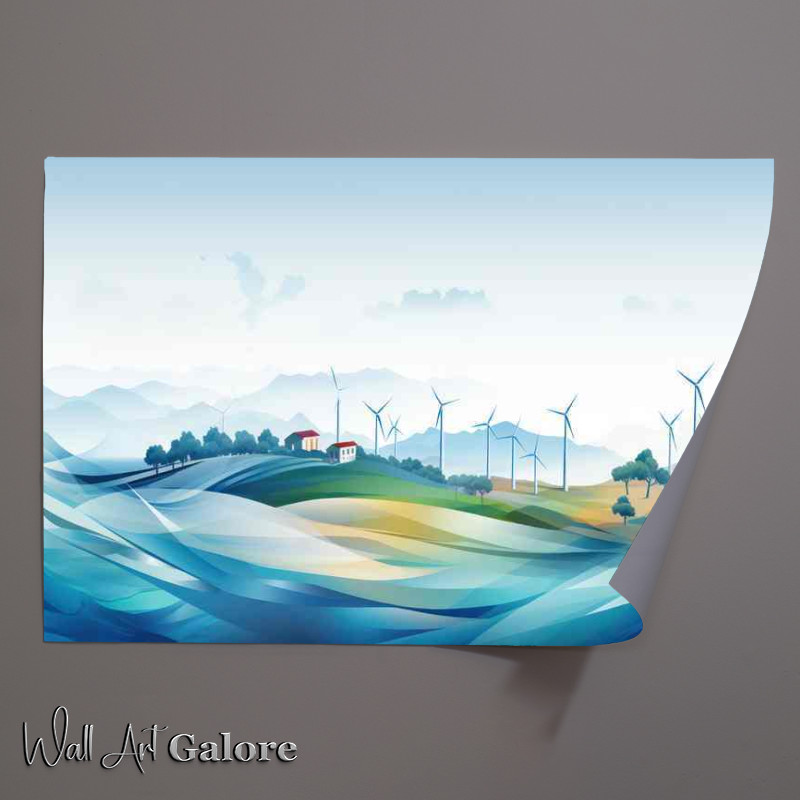 Buy Unframed Poster : (Serenity in the Settlement With Windturbines)