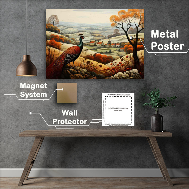 Buy Metal Poster : (Tranquil Countryside Pheasant in Rustic Elegance)