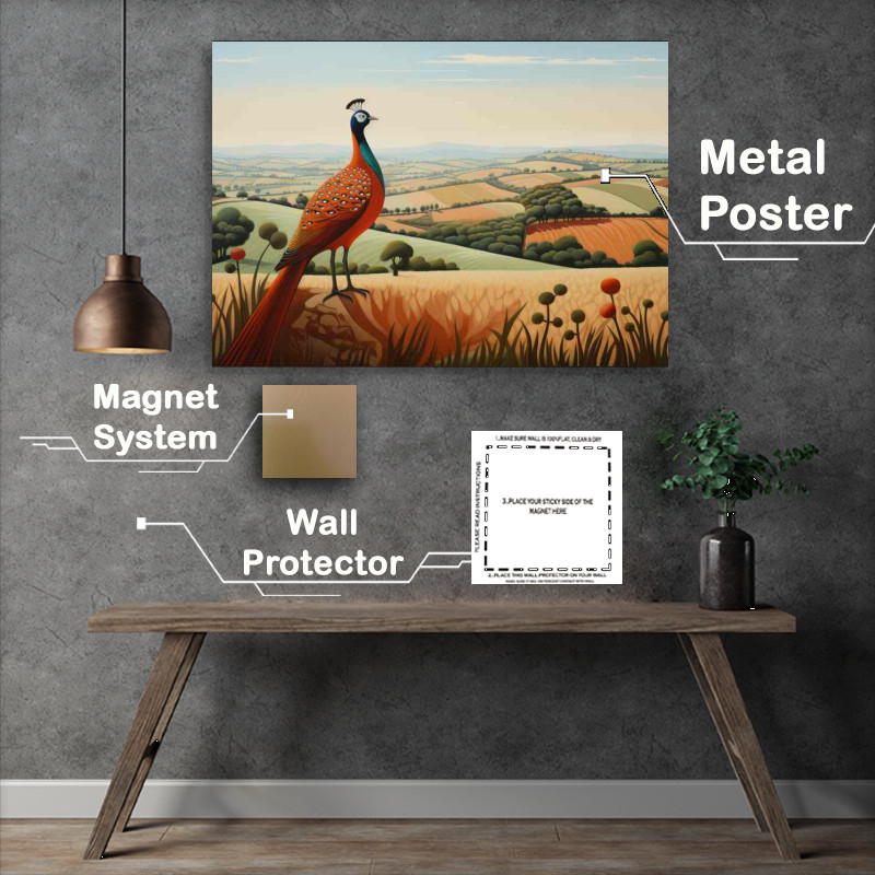 Buy Metal Poster : (Tranquil Scenes Pheasant in Rustic Countryside)