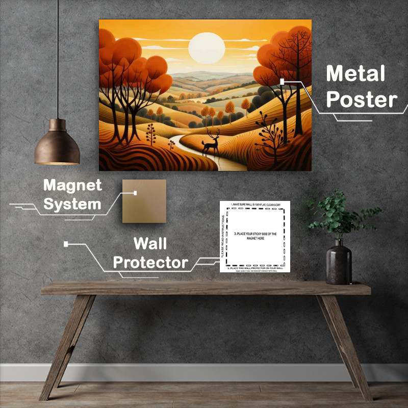 Buy Metal Poster : (Whimsical Charm deer Roaming on Farm)