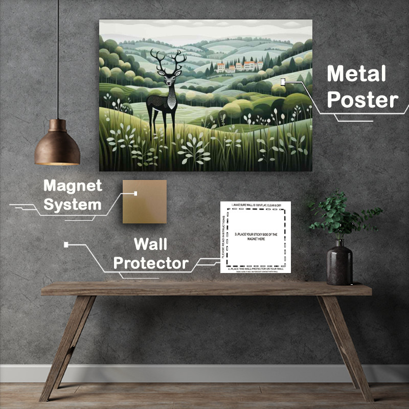 Buy Metal Poster : (Whimsical deer In Countryside)