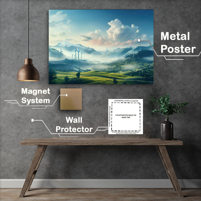 Buy Metal Poster : (Wind Turbines And Fields In The Countryside)