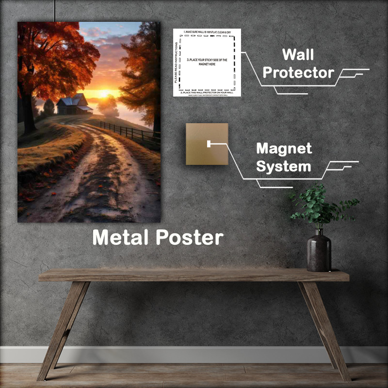 Buy Metal Poster : (Serene Rural Poetry A Long Lane)