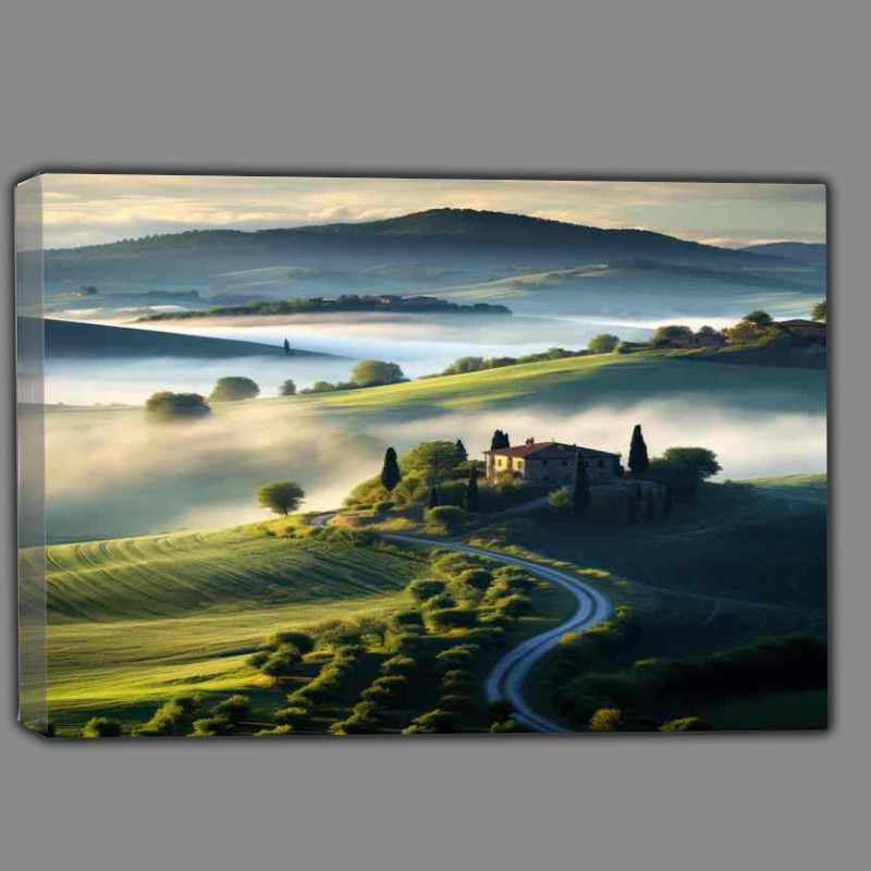 Buy Canvas : (Artistic Morning Glow Over Tuscany Landscape)