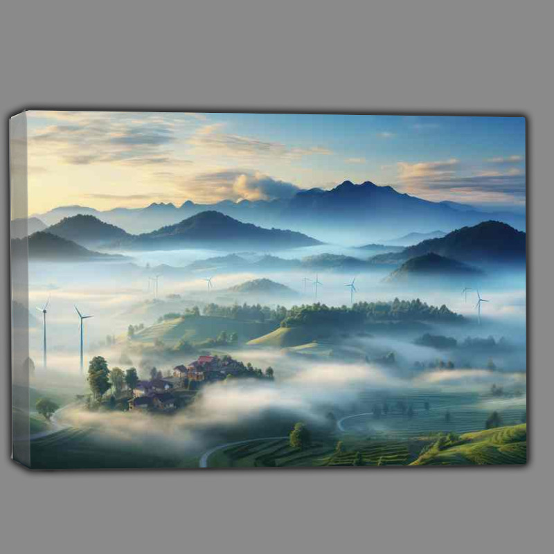 Buy Canvas : (Morning Fog Scene of Vineyards Turbines)