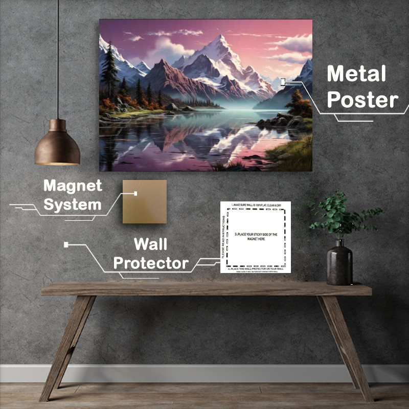 Buy Metal Poster : (Mountian Peaks in pastels)
