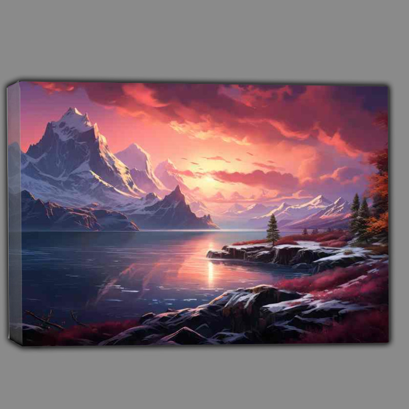 Buy Canvas : (Pink and Purple Mountains Flowing River)