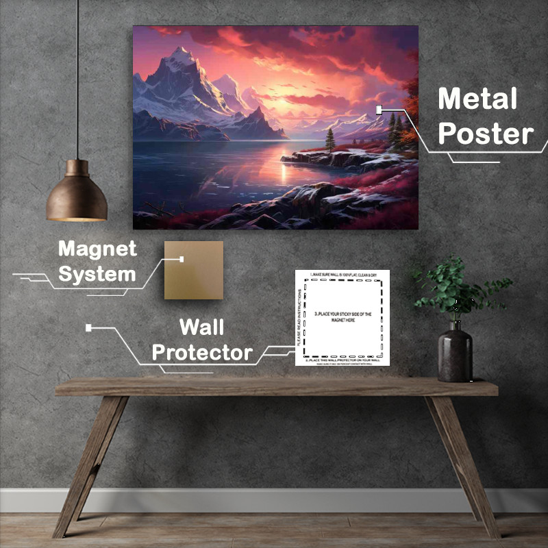 Buy Metal Poster : (Pink and Purple Mountains Flowing River)