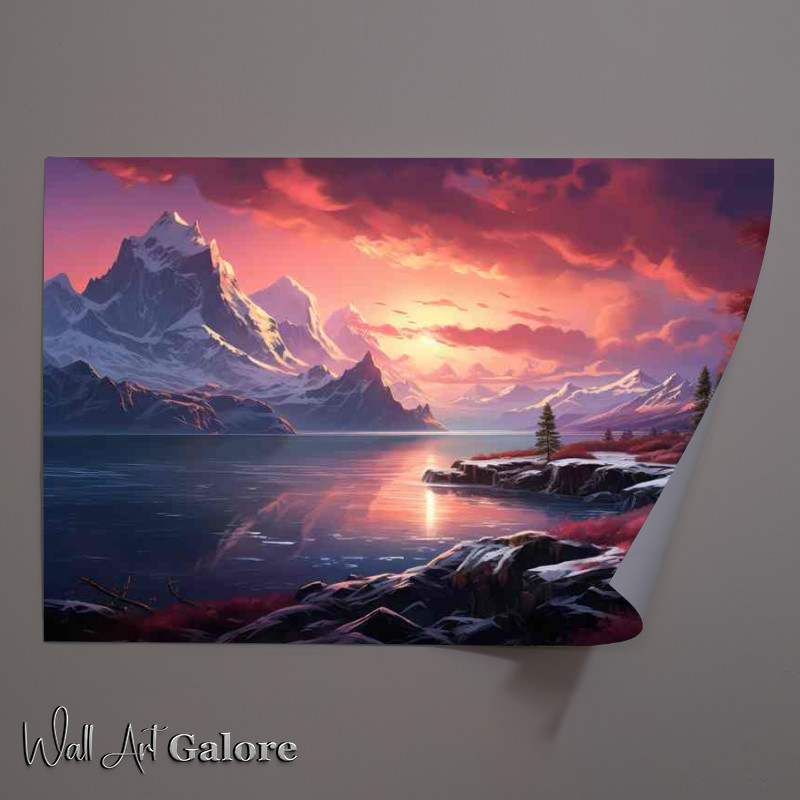 Buy Unframed Poster : (Pink and Purple Mountains Flowing River)