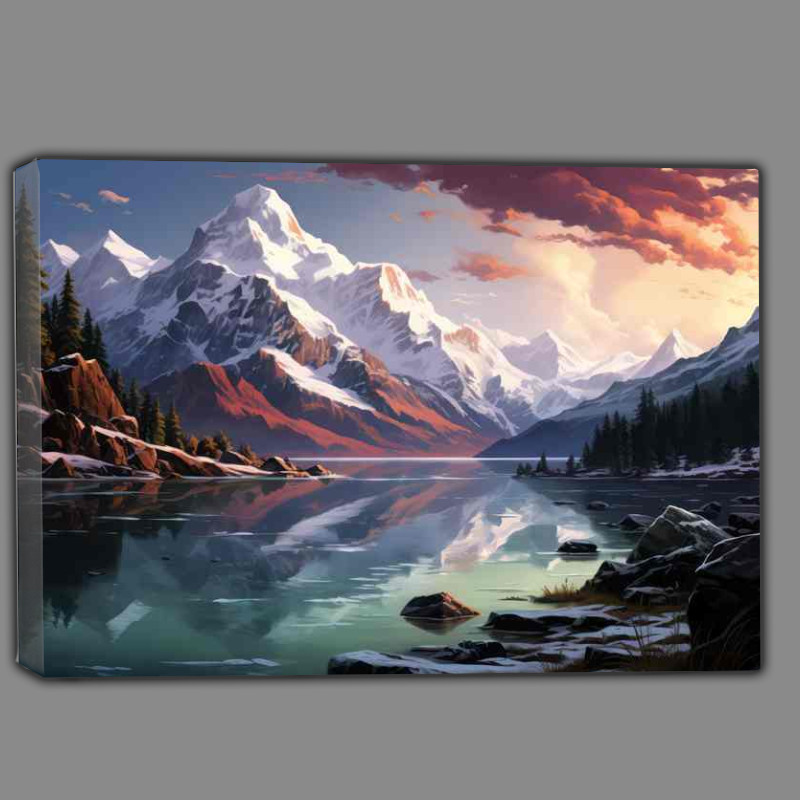 Buy Canvas : (Snowy Mountains By The Lake)