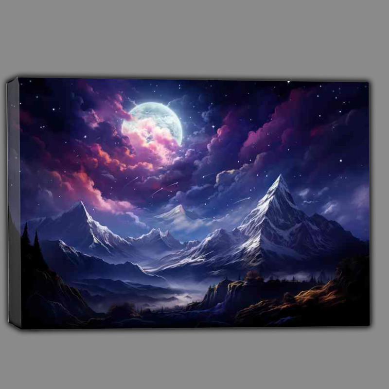 Buy Canvas : (Starry Night Mountain Moon Glow)