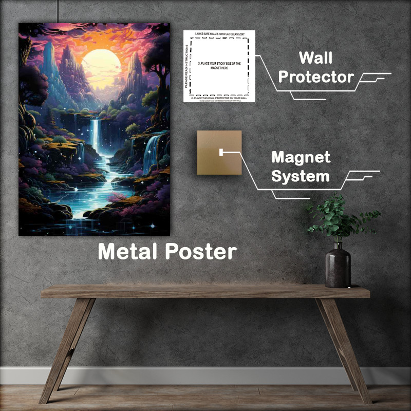 Buy Metal Poster : (Blissful Waterfall at Night)