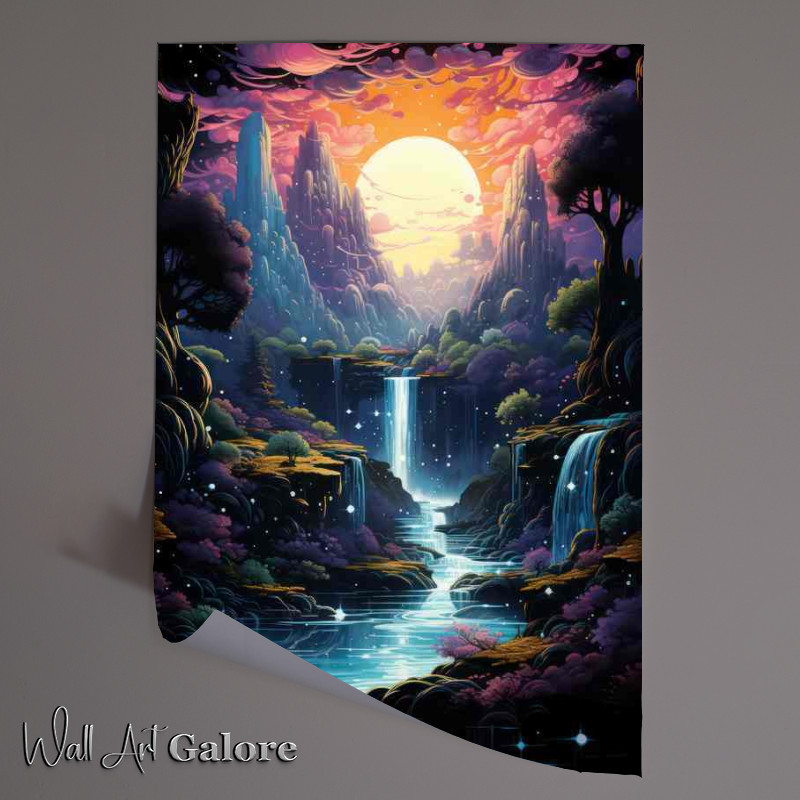 Buy Unframed Poster : (Blissful Waterfall at Night)