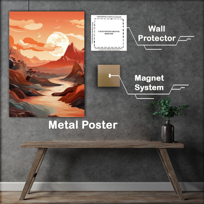 Buy Metal Poster : (Dynamic Abstract Mountains at Night)