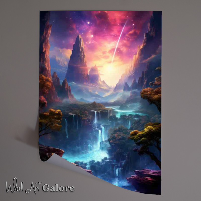 Buy Unframed Poster : (Fantasy Falls of Color mountain Backgrounf)