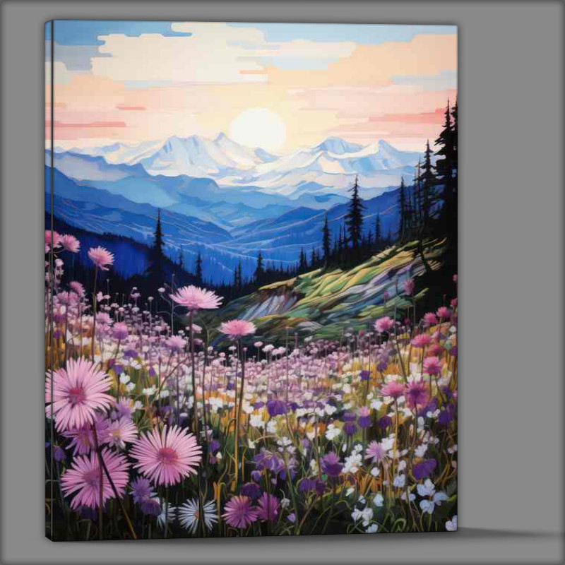 Buy Canvas : (Landscape Mountain With Array Of Purple Flowers)