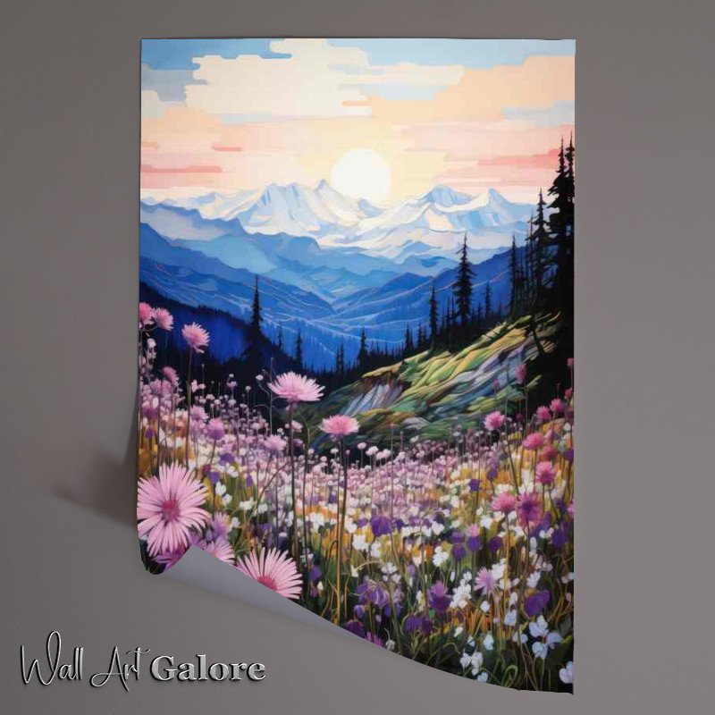 Buy Unframed Poster : (Landscape Mountain With Array Of Purple Flowers)