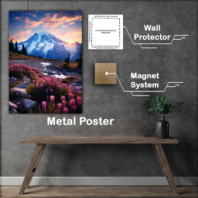 Buy Metal Poster : (Mountain And Grassland With Purple Flowers)