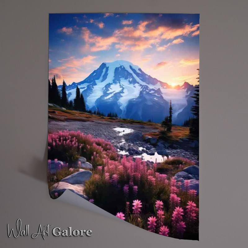 Buy Unframed Poster : (Mountain And Grassland With Purple Flowers)