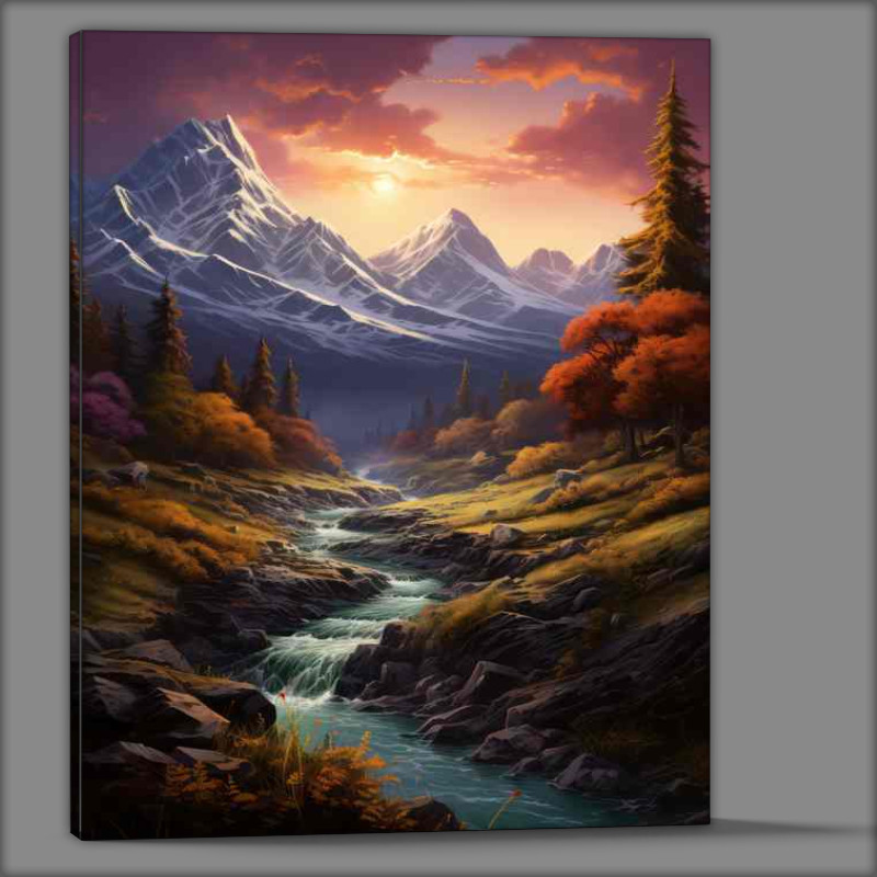 Buy Canvas : (Mountain Scenery with Tranquil Creek)