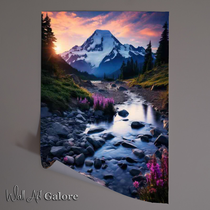 Buy Unframed Poster : (Mountain Surrounded By Purple Flowers In The Stream)