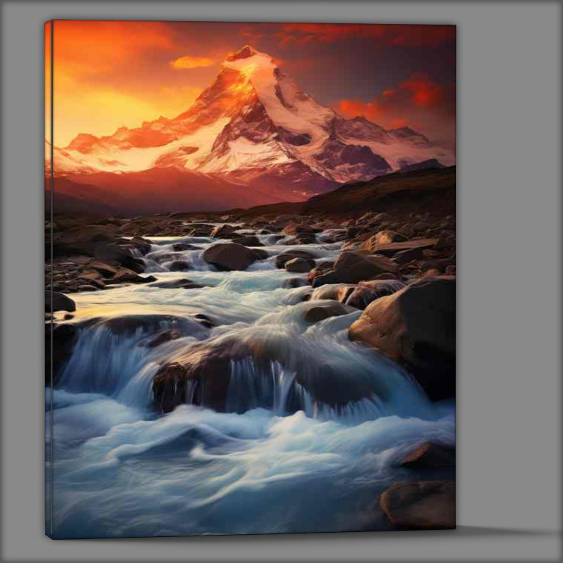 Buy Canvas : (Sun Drenched Chile Peaks Whispering Water)