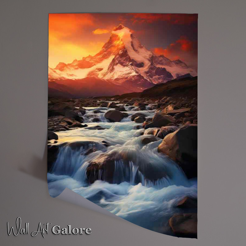 Buy Unframed Poster : (Sun Drenched Chile Peaks Whispering Water)