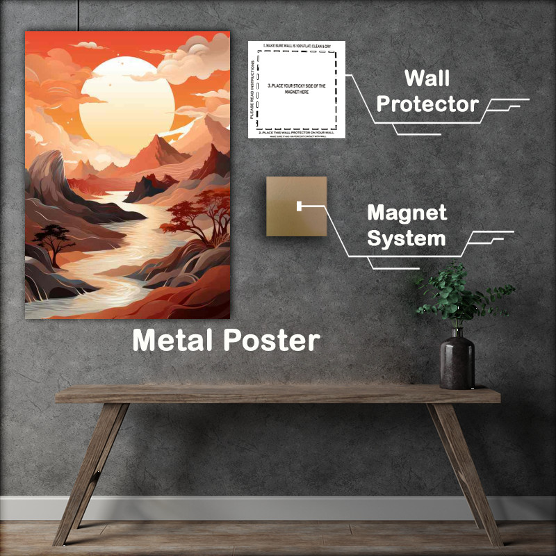 Buy Metal Poster : (Surreal Mountains And River Art)