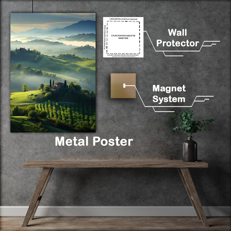 Buy Metal Poster : (Tuscany trees and Mountain Mist)