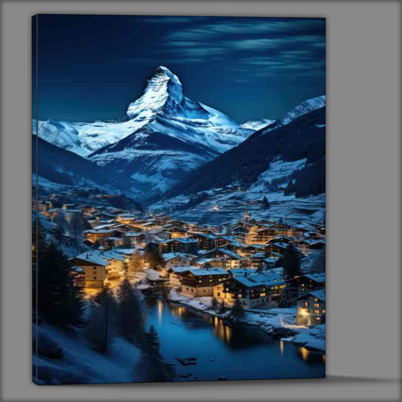 Buy Canvas : (Vibrant Zurich City Under Matterhorn Peak)