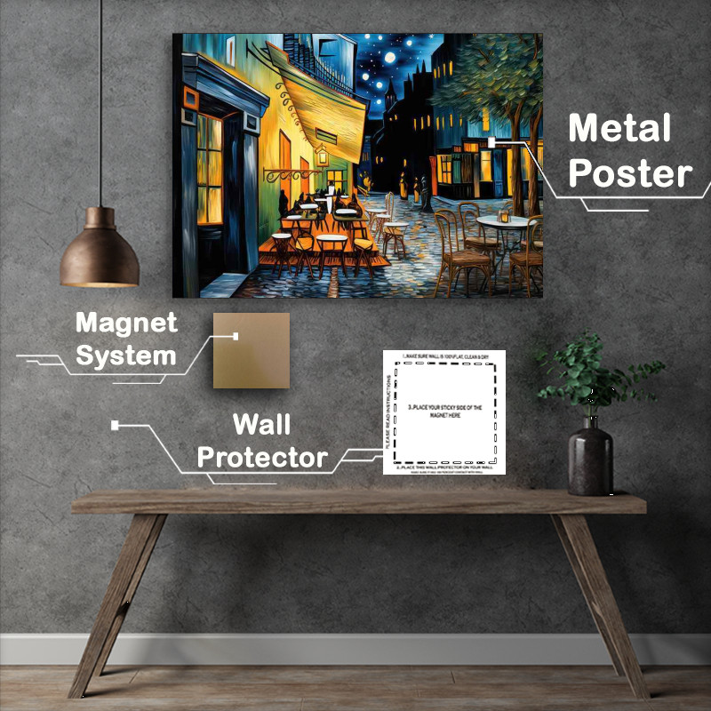 Buy Metal Poster : (Enchanting Nightfall Surrounds the Midnight Cafe)