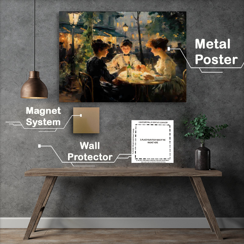 Buy Metal Poster : (Evening Elegance at a Quaint French Cafe)