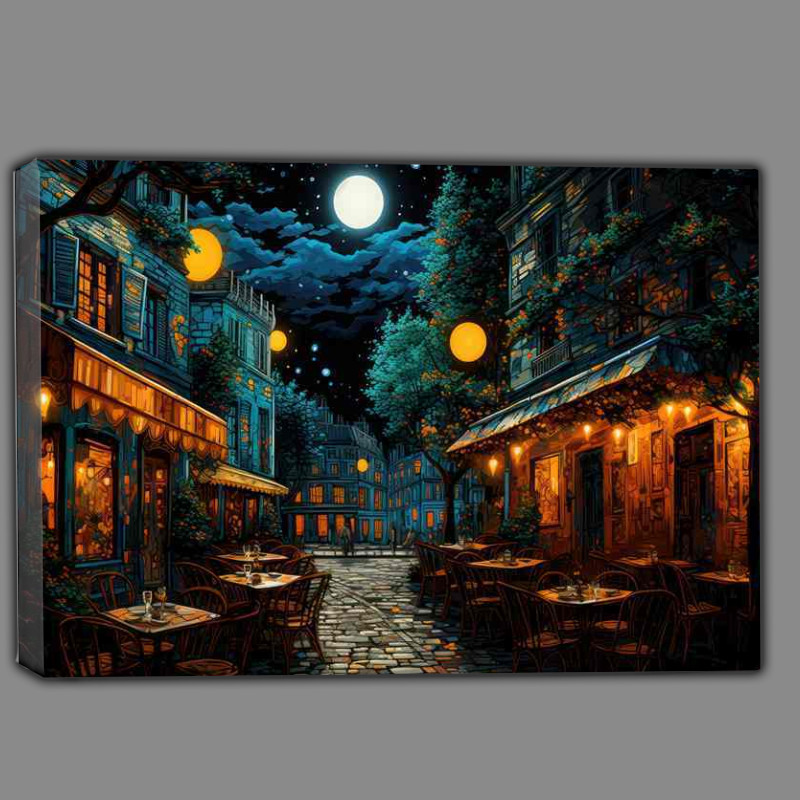 Buy Canvas : (Mellow Moonlight Bathes the Serene Midnight Cafe)