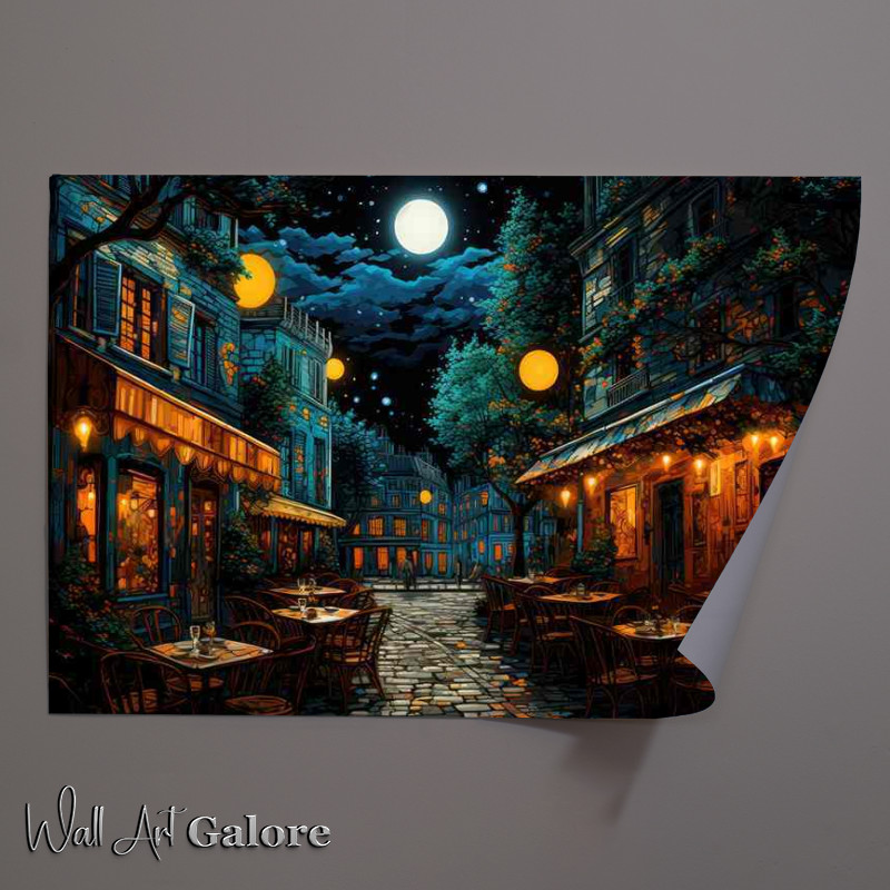 Buy Unframed Poster : (Mellow Moonlight Bathes the Serene Midnight Cafe)