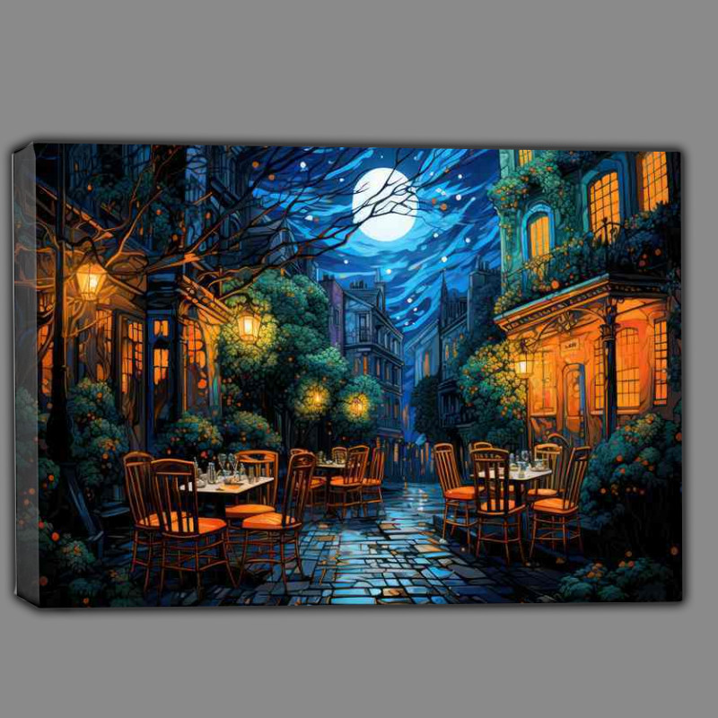Buy Canvas : (Midnight Melodies Harmonize in the Vibrant Cafe)