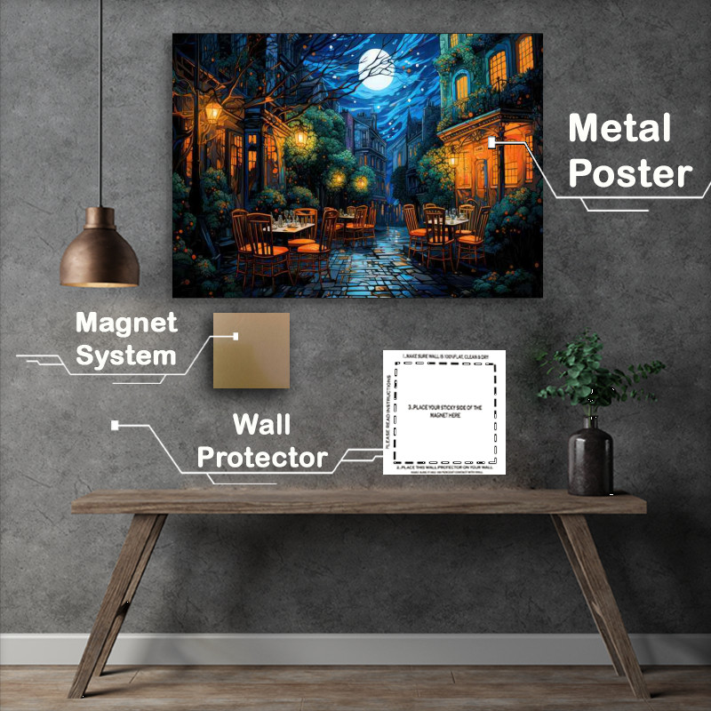 Buy Metal Poster : (Midnight Melodies Harmonize in the Vibrant Cafe)