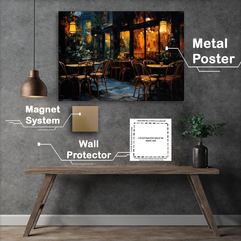 Buy Metal Poster : (Nocturnal Conversations Unfold in Midnight Cafe)
