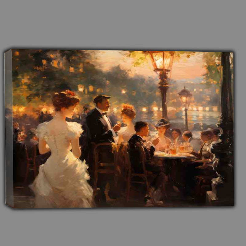 Buy Canvas : (Picturesque Daybreak Over French Outdoor Cafe)