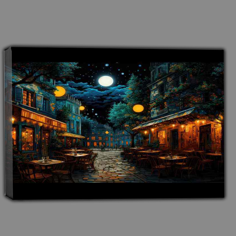 Buy Canvas : (Velvet Night Envelops the Bustling Midnight Cafe)